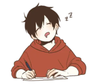 😴 sleepy, anime, boy, writing, studying, tired, student whatsapp sticker