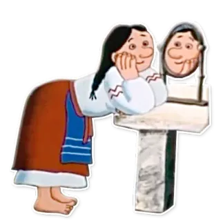 💄 Frau, Spiegel, Reflexion, Cartoon, Volkskunst, Tracht telegram sticker
