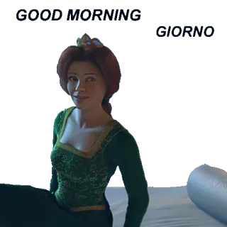 🛏 Princess Fiona Shrek GOOD MORNING desenho animado, princesa, ogro, cama, manhã whatsapp sticker
