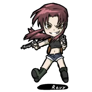 😇 Revy อนิเมะ, ปืน, ตัวละคร, แอคชั่น, ผู้หญิง telegram sticker
