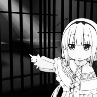 🖤 Chica anime, Dedo corazón, Cárcel, Ofensivo, Dibujo animado, Blanco y negro telegram sticker