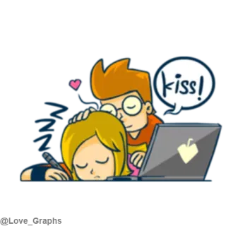 😴 kiss! cartoon, love, kiss, couple, affection telegram sticker