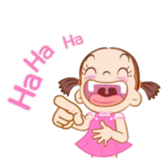 😂 Ha Ha Ha Ha riendo, gracioso, niña, dibujos animados, humor, rosa, broma whatsapp sticker