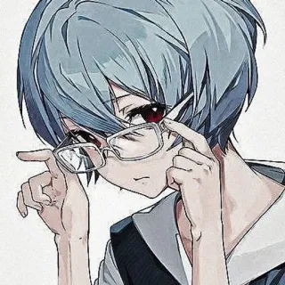 🌊 Rei Ayanami Neon Genesis Evangelion อนิเมะ, มังงะ, ผมสีฟ้า, ตาสีแดง, แว่นตา, ภาพเหมือน telegram sticker