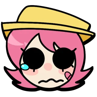 😢 cartoon, roze haar, tranen, verdrietig, personage, sticker telegram sticker
