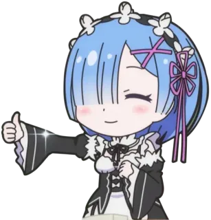💖 Rem Аниме, Чиби, Рем, Большой палец вверх, Милый, Каваий telegram sticker