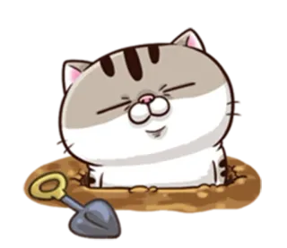 🕳️ Katze, Kätzchen, Graben, Schaufel, süß, Tier, Haustier, Cartoon whatsapp sticker