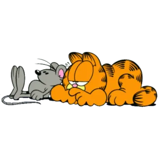 🐭 Garfield cartoon, cat, mouse, sleeping, comic whatsapp sticker