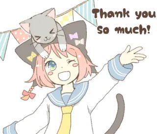😉 Thank you So much! merci, animé, chat, kawaii, mignon, fille, dessin animé telegram sticker