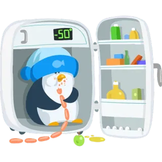 🍴 -50 pinguino, freddo, salsiccia, frigorifero, cartone animato, inverno whatsapp sticker