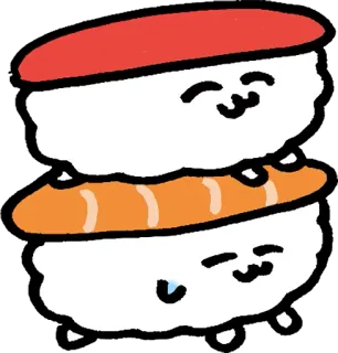 🤗 Sushi, Comida, Desenho animado, Fofo, Kawaii, Pilha whatsapp sticker