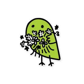 🌷 새, 꽃, 초록색, 귀여운, 만화 telegram sticker