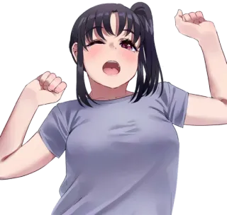😍 Anime, Mädchen, Morgen, Strecken, Verschlafen, Cartoon telegram sticker