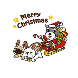 🎄 Merry Christmas Kerstmis, hond, slede, feestelijk, winter, vakantie, cartoon, puppy telegram sticker