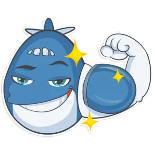 💪 tubarão, músculo, forte, desenho animado, animal, azul telegram sticker