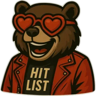 🥰 HIT LIST Bär, Herz Sonnenbrille, Todesliste, Cartoon, Sticker whatsapp sticker