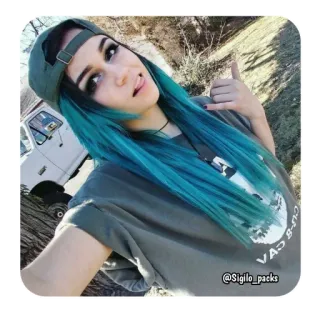 🦋 @Sigilo_packs femme, camion, pose, cheveux bleus whatsapp sticker