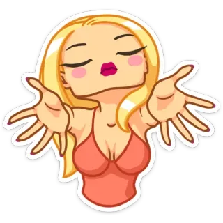 💋 Frau, blond, Kuss, Umarmung, weiblich, Cartoon telegram sticker