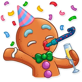 🥳 boneco de gengibre, festa, celebração, confete, bebida, chapéu telegram sticker