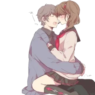 😋 Anime, Coppia, Romance, Abbraccio, Uniforme scolastica telegram sticker