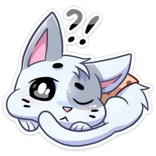 🫣 kat, kitten, slaperig, schattig, vraagtekens, cartoon, dier, huisdier telegram sticker