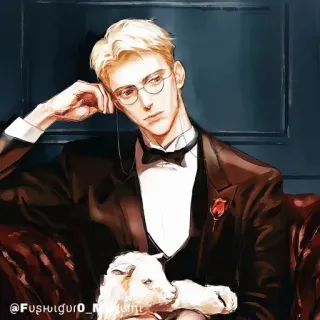 💠 @Fushiguro_R_UwUnt мужчина, костюм, очки, искусство, произведение искусства, иллюстрация, ягненок telegram sticker