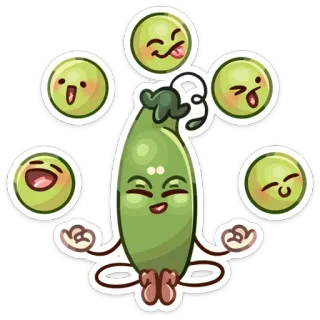 🧘‍♂ petits pois, dessin animé, nourriture, légume, mignon, méditation, yoga, drôle whatsapp sticker