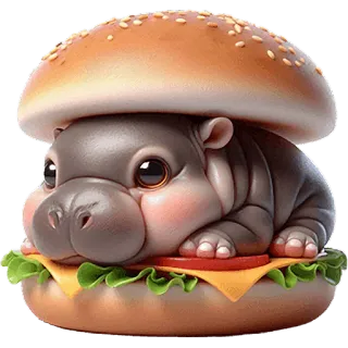 🍔 hippo, burger, cute, food, animal, cartoon telegram sticker
