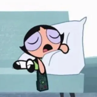 💤 Buttercup Powerpuff Girls cartone animato, tv, sonno, telecomando, verde, Powerpuff telegram sticker