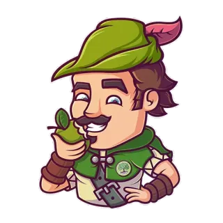 🍎 Robin Hood Robin Hood, Arqueiro, Fora da lei, Verde, Figura histórica, Desenho animado, Comendo pera telegram sticker