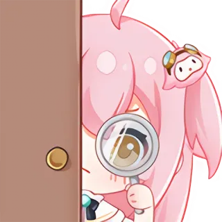 🧐 anime, fofo, kawaii, espiando, personagem, cabelo rosa, lupa telegram sticker