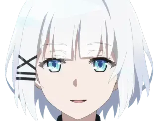 😏 Anime, Dziewczyna, Białe włosy, Niebieskie oczy, Postać, Twarz, Ilustracja, Naklejka telegram sticker