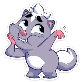 ☺️ puzzola, carino, cartone animato, animale, grigio, bianco, felice telegram sticker