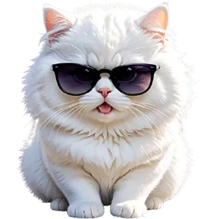 😯 mèo, kính râm, trắng, động vật, thú cưng, ngầu telegram sticker