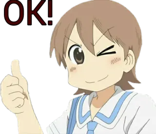 👍 OK! Anime, Ragazza, Occhiolino, Pollice in su, Ok telegram sticker