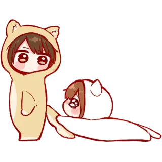 💞 kawaii, cute, anime, couple, bear costume, sleepy telegram sticker