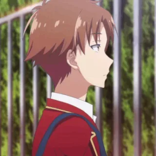 🎲 Ayanokoji Kiyotaka Classroom of the Elite Anime, Menino, Uniforme vermelho, Escola, Sério whatsapp sticker
