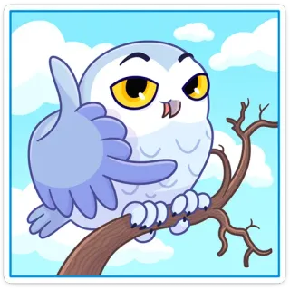 🤙 búho, pájaro, dibujo animado, animal, rama, lindo, ilustración whatsapp sticker