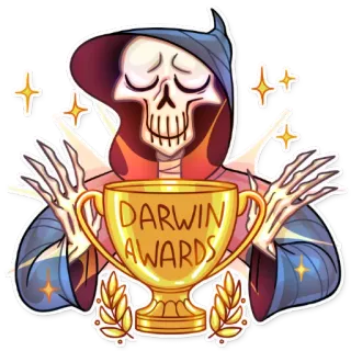 🏆 DARWIN AWARDS Prêmio Darwin, morte, esqueleto, troféu, humor, prêmio telegram sticker