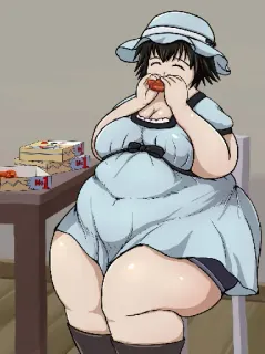 🍔 eating, fat, anime, woman, obese whatsapp sticker