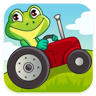 🚂 frog, tractor, animal, cartoon, green, red, vehicle, farming telegram sticker