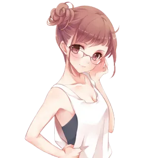 😏 anime girl, glasses, cute, cartoon, brunette, woman telegram sticker