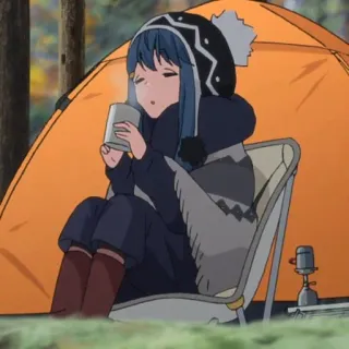 🛵 Rin Shima Yuru Camp Anime, Campeggio, Outdoor, Donna, Tenda, Inverno, Kawaii, Carino telegram sticker