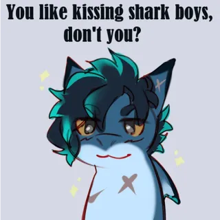 🦈 You like kissing shark boys, don't you? tiburón, chico, beso, gato, anime telegram sticker