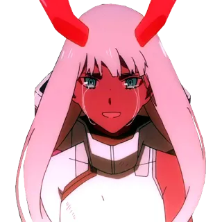 😀 Zero Two Darling in the Franxx anime, crying, girl, pink hair, horns telegram sticker