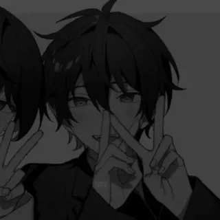 🖤 Anime, Cartoon, Figur, Friedenszeichen, Schwarzweiß telegram sticker