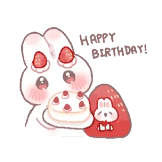 🍓 HAPPY BIRTHDAY! coelho, coelhinho, aniversário, bolo, fofo, desenho animado, kawaii whatsapp sticker