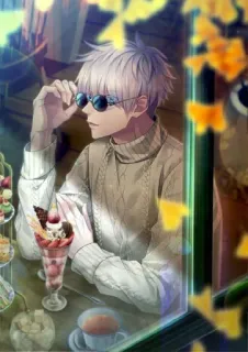 🙂 anime, cafe, sunglasses, dessert, male, sweater, art whatsapp sticker