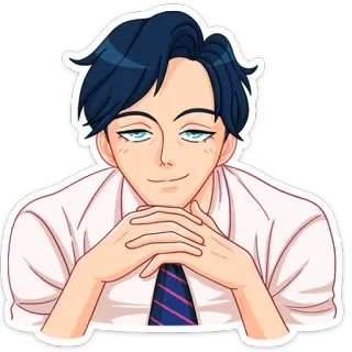 🤔 อนิเมะ, มังงะ, ตัวละคร, ผู้ชาย, พนักงานออฟฟิศ, เนคไท, ยิ้มเยาะ whatsapp sticker