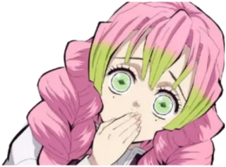 😯 Mitsuri Kanroji Demon Slayer animé, Demon Slayer, Mitsuri Kanroji, choqué(e), surpris(e), fille animé whatsapp sticker